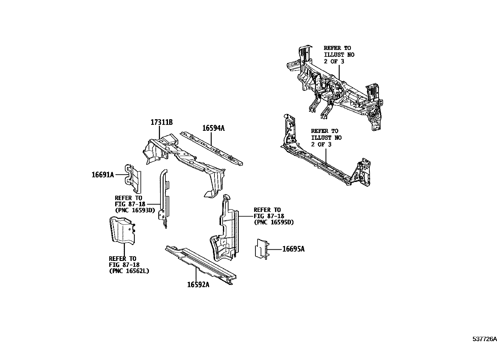 Toyota YARIS 前翼子板挡泥板和前围板 EPC diagram — 537726A