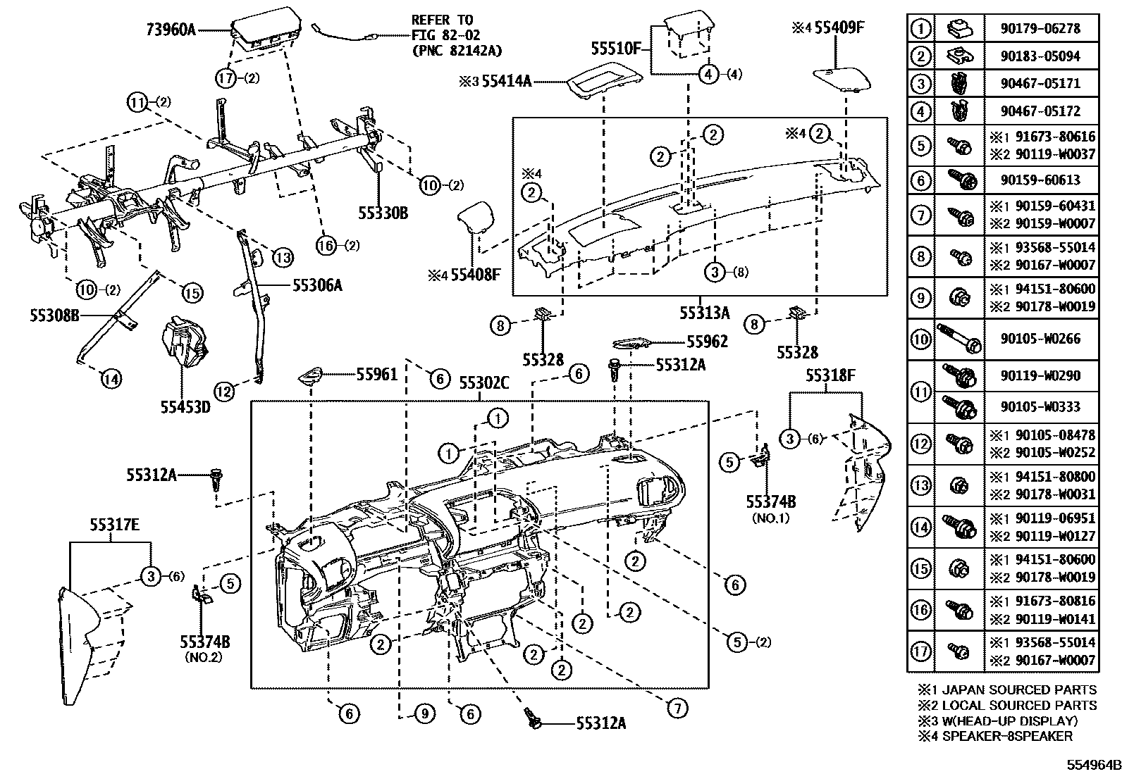 Toyota YARIS 仪表板和手套箱 EPC diagram — 554964B
