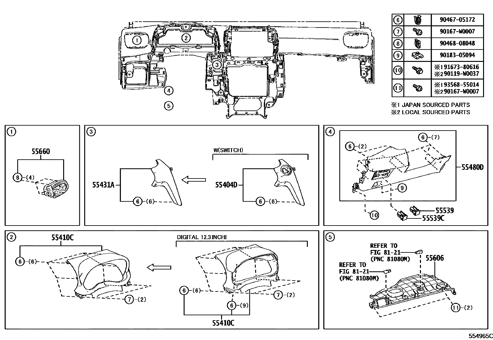 Toyota YARIS 仪表板和手套箱 EPC diagram — 554965C