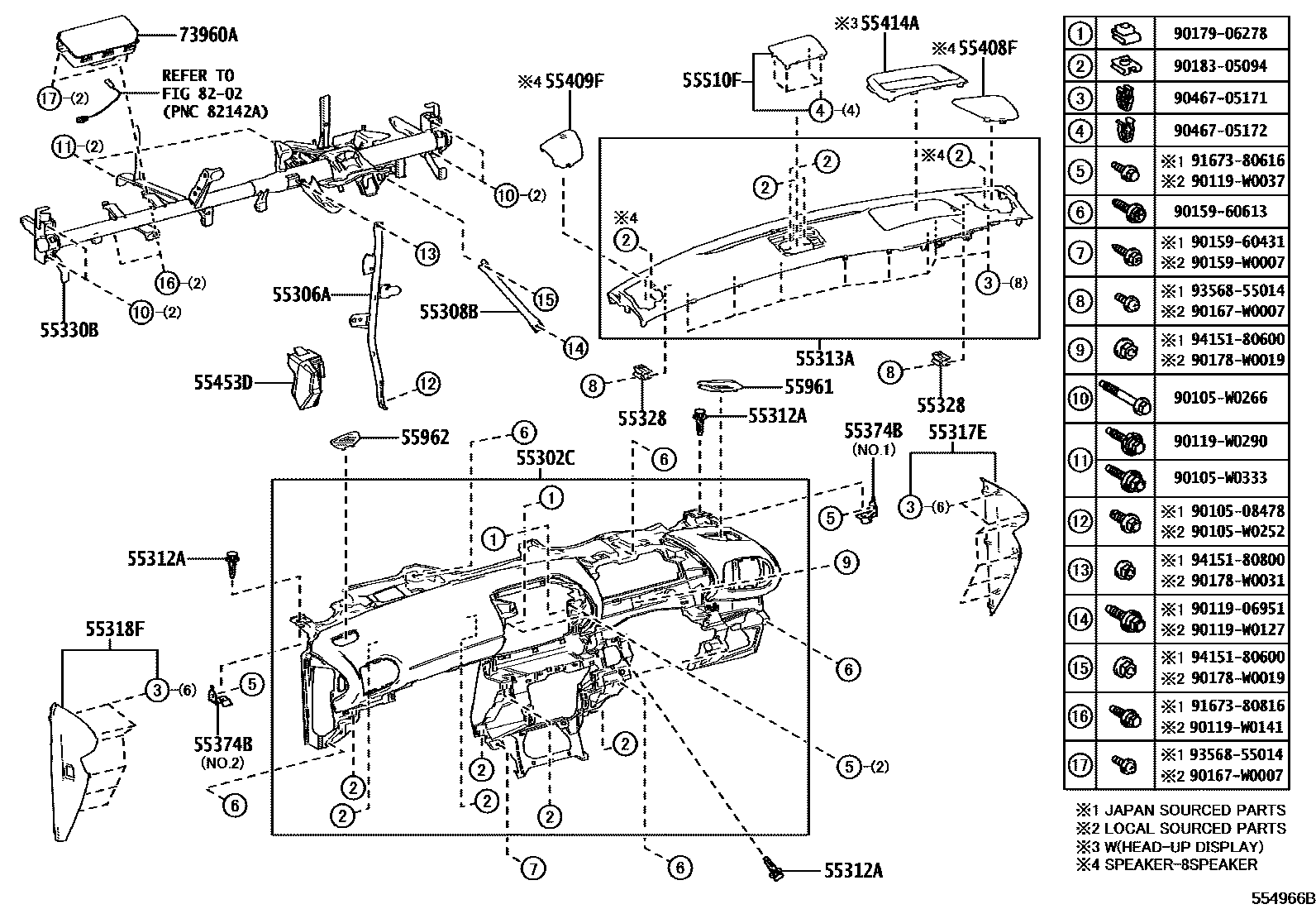 Toyota YARIS 仪表板和手套箱 EPC diagram — 554966B