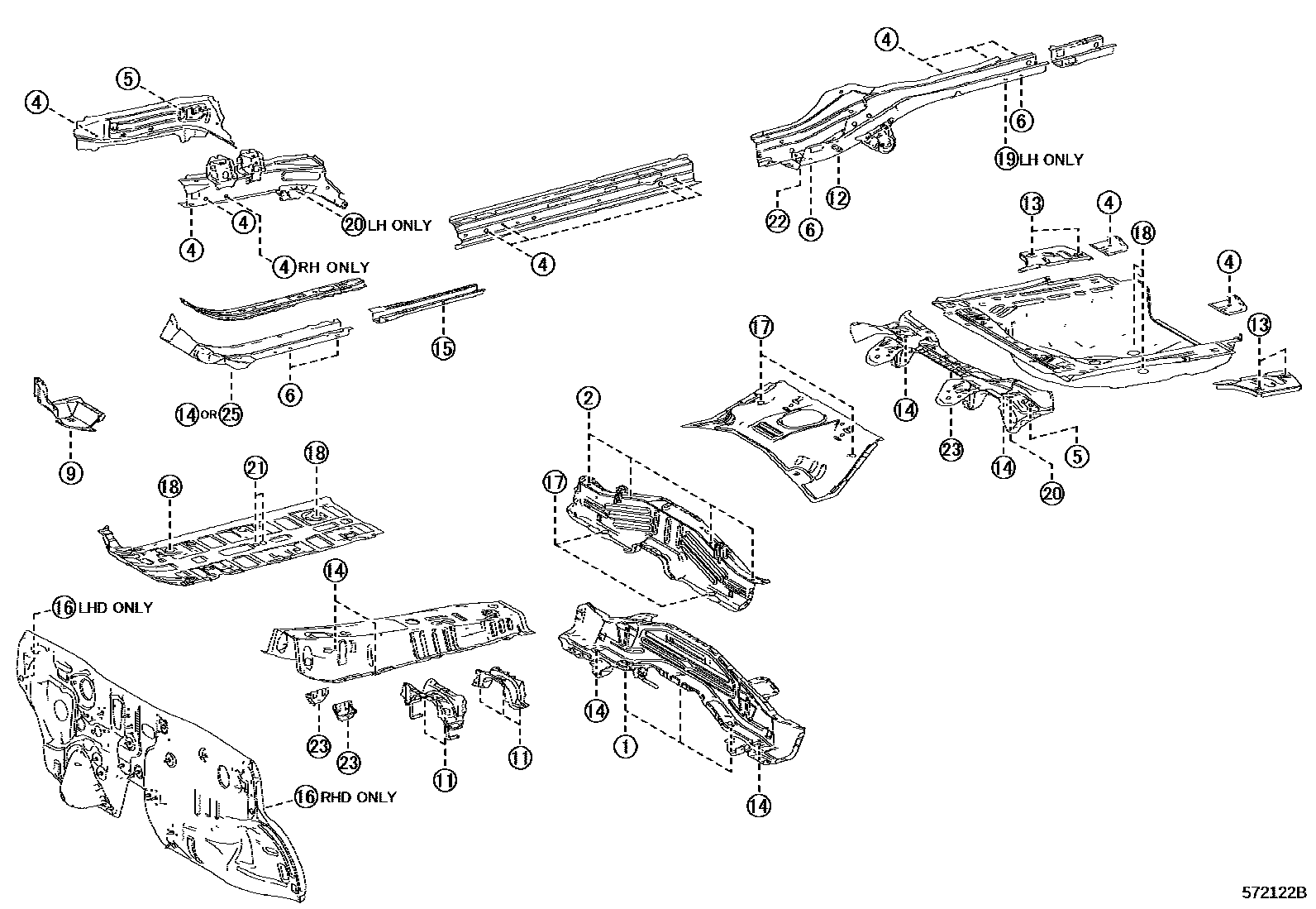 Toyota YARIS hole plug EPC diagram — 572122B