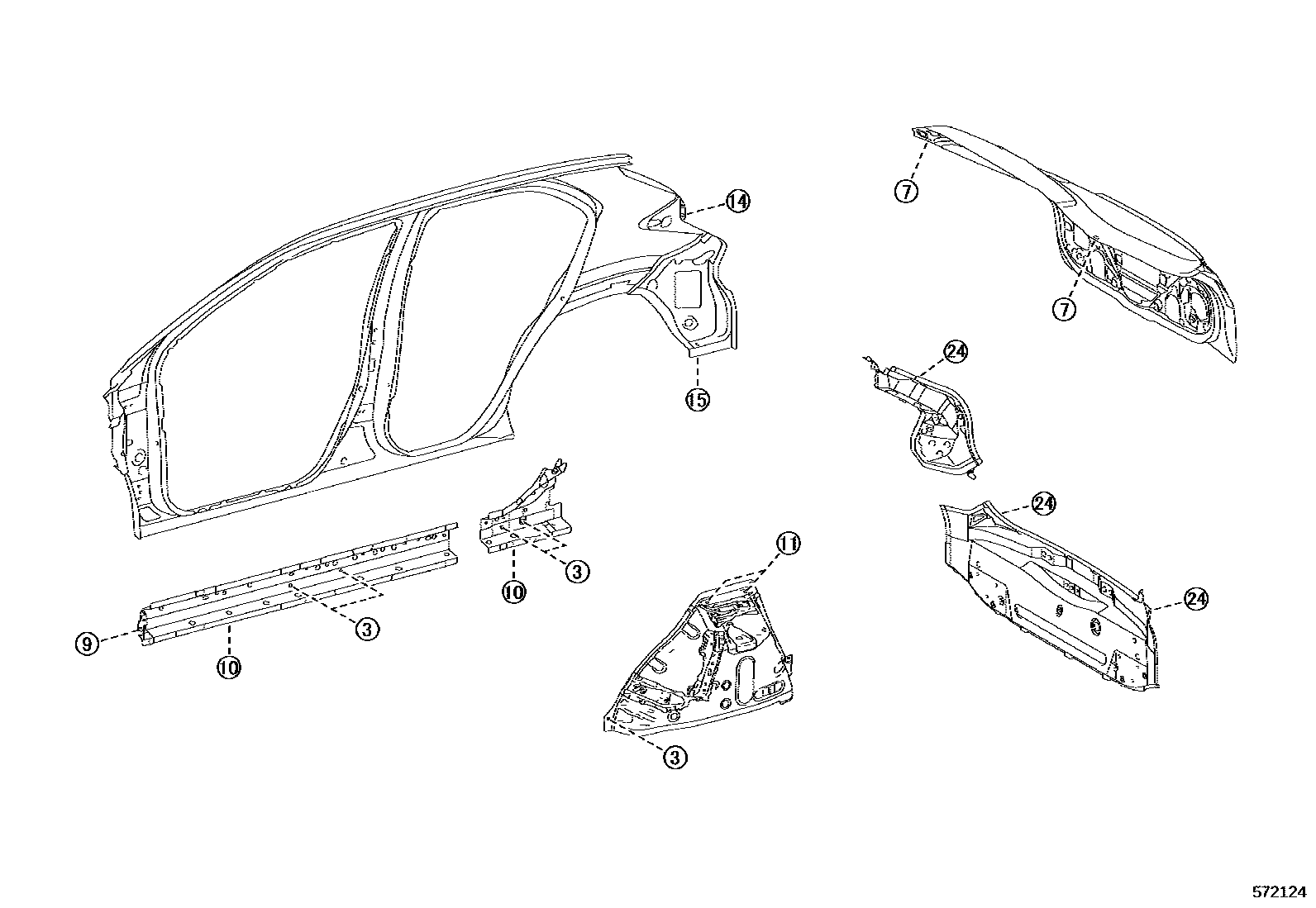 Toyota YARIS hole plug EPC diagram — 572124