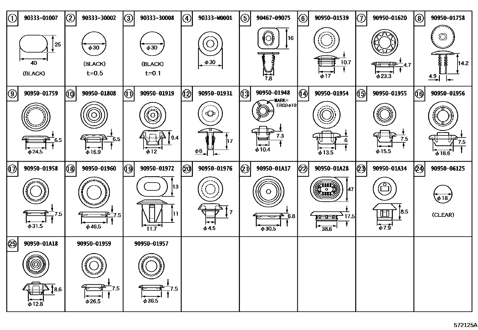 Toyota YARIS hole plug EPC diagram — 572125A