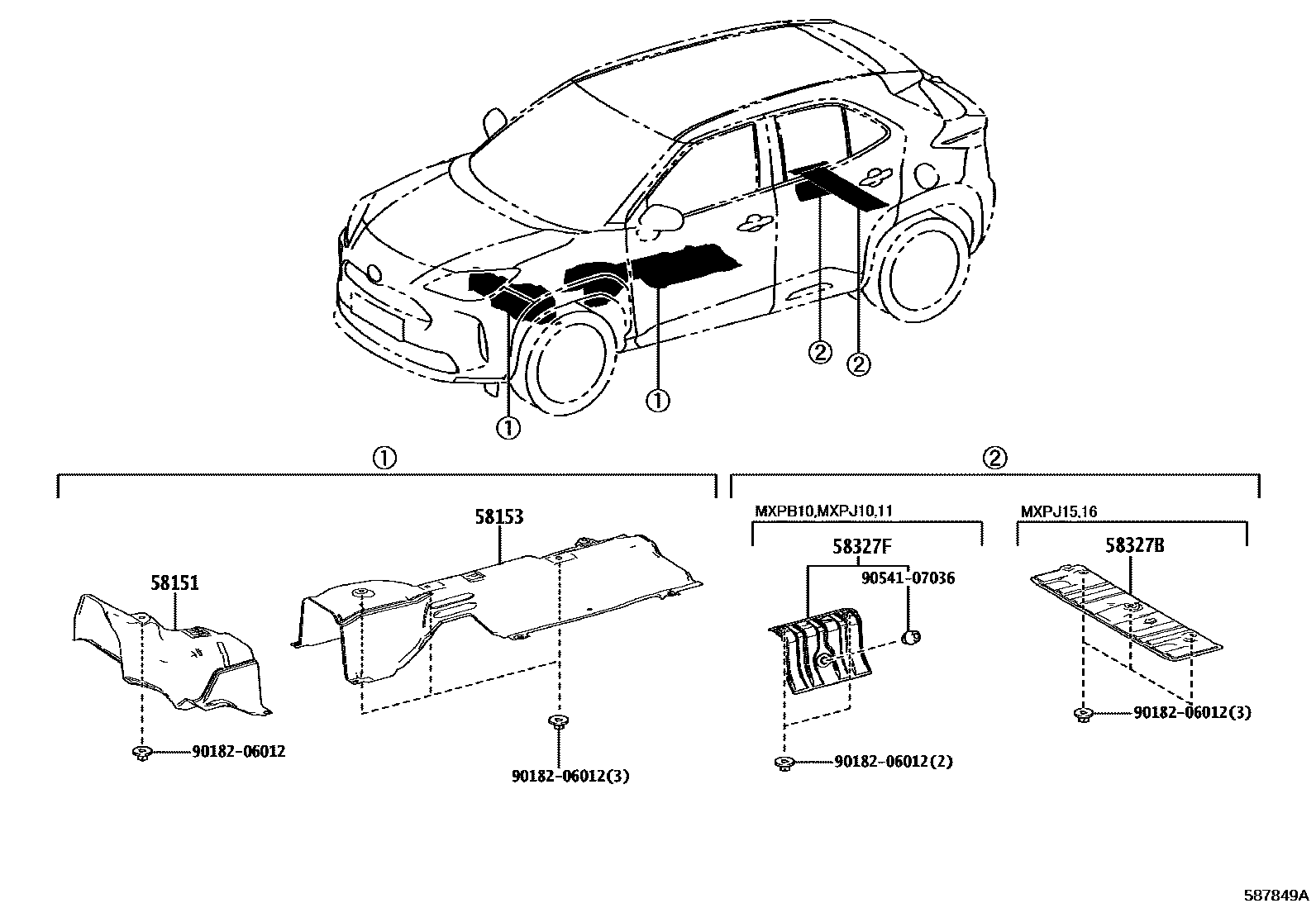 Toyota YARIS 地板隔热垫 EPC diagram — 587849A