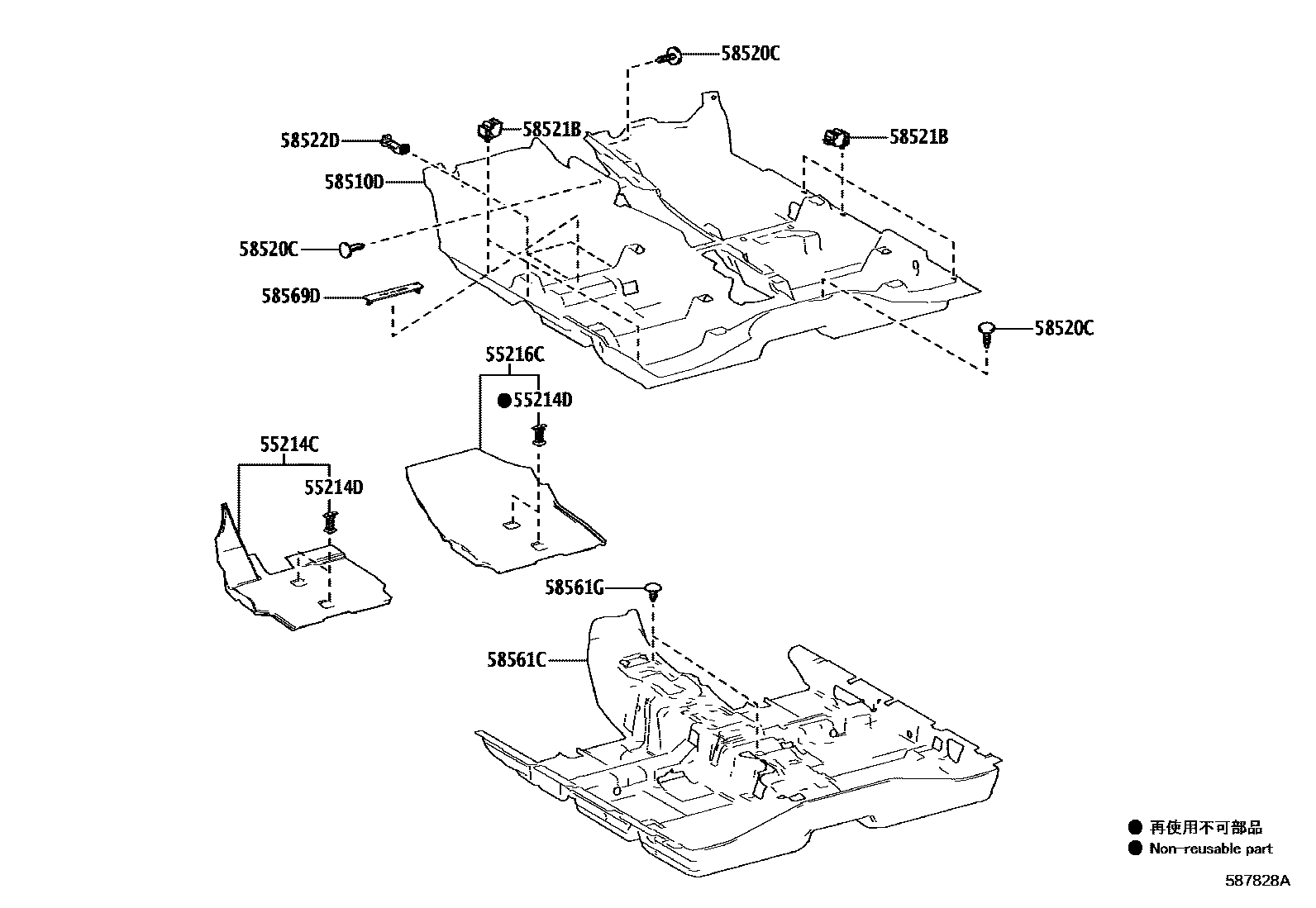 Toyota YARIS 地板垫和地毯 EPC diagram — 587828A