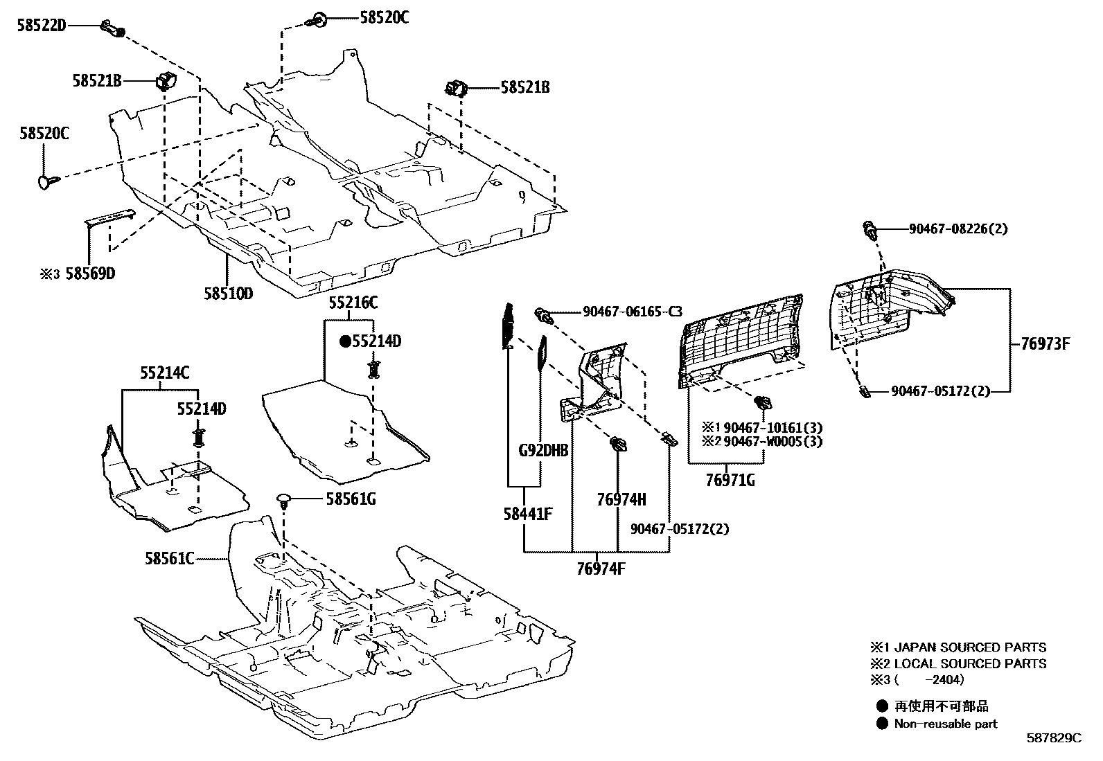 Toyota YARIS 地板垫和地毯 EPC diagram — 587829C