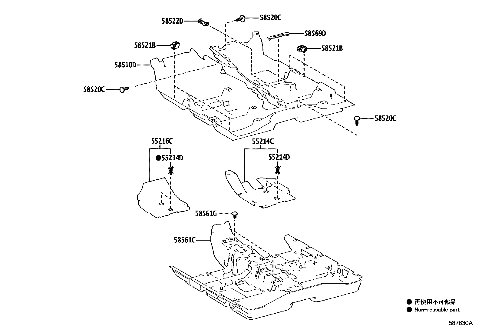 Toyota YARIS 地板垫和地毯 EPC diagram — 587830A