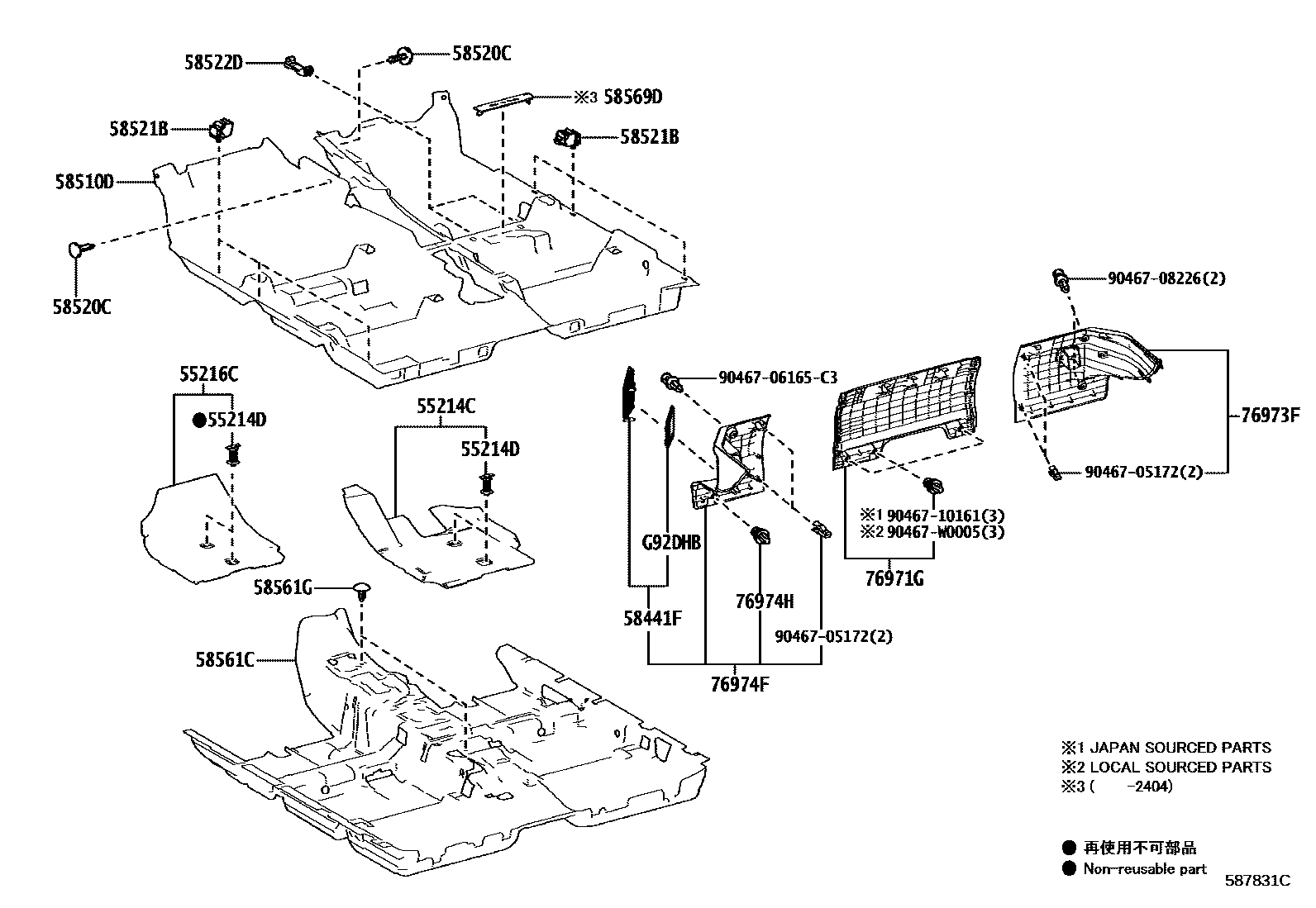 Toyota YARIS 地板垫和地毯 EPC diagram — 587831C