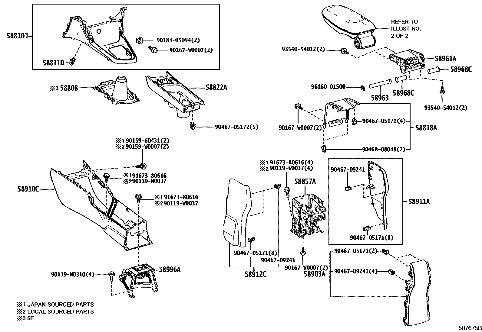 Toyota YARIS 中央扶手箱和支架 EPC diagram — 587873
