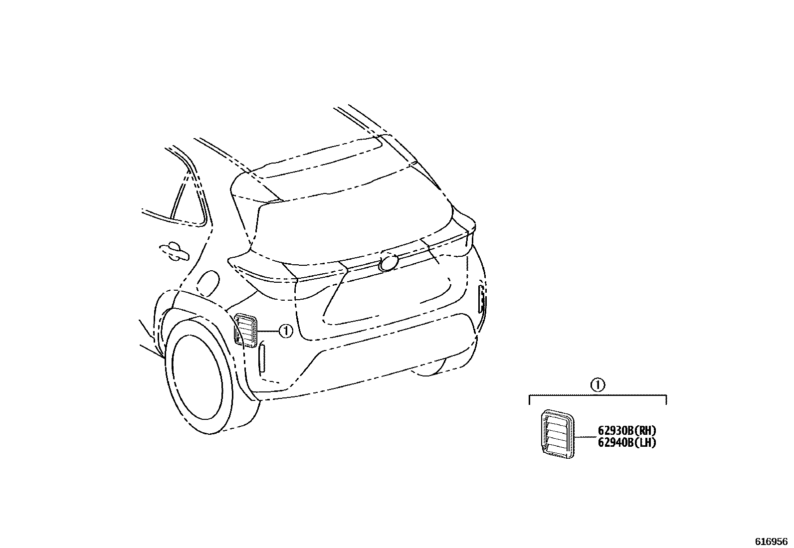 Toyota YARIS 车侧通风装置 EPC diagram — 616956