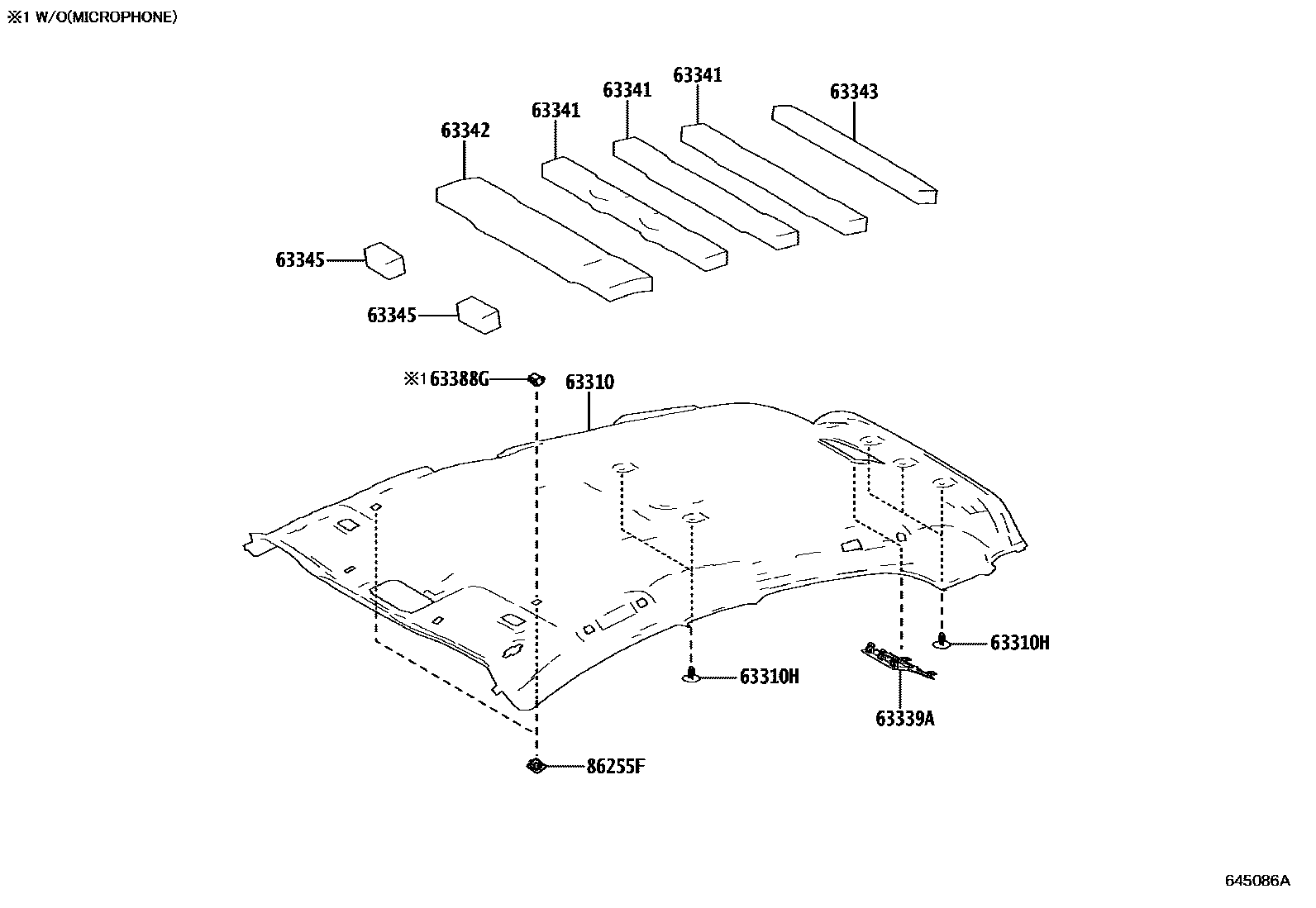 Toyota YARIS 车顶内衬和消声垫 EPC diagram — 645086A