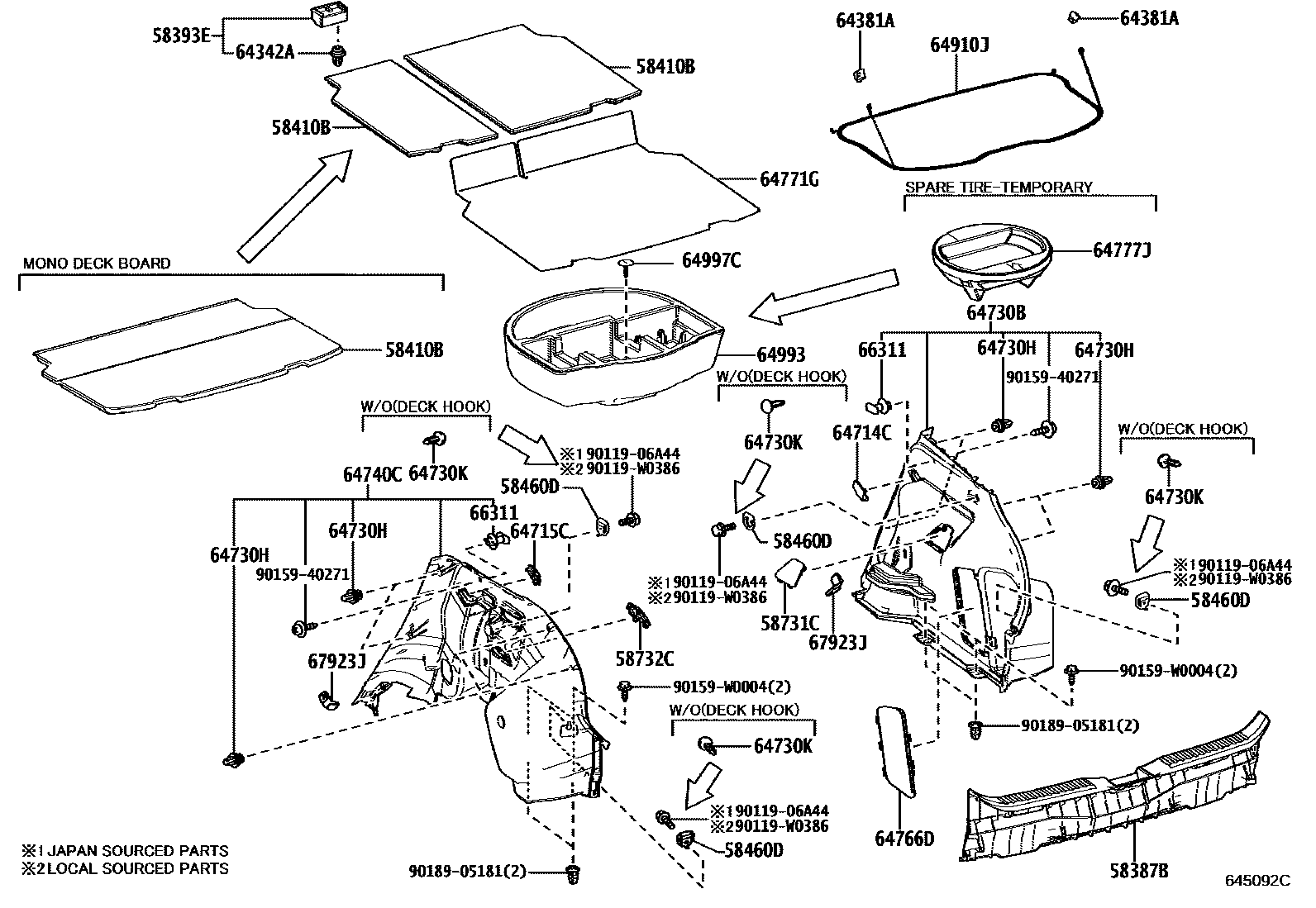 Toyota YARIS 底板和底板装饰罩 EPC diagram — 645092C