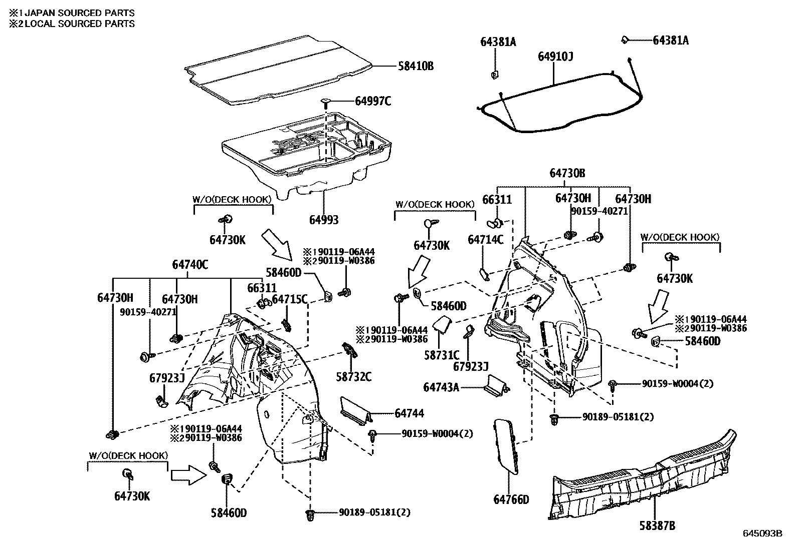 Toyota YARIS 底板和底板装饰罩 EPC diagram — 645093B