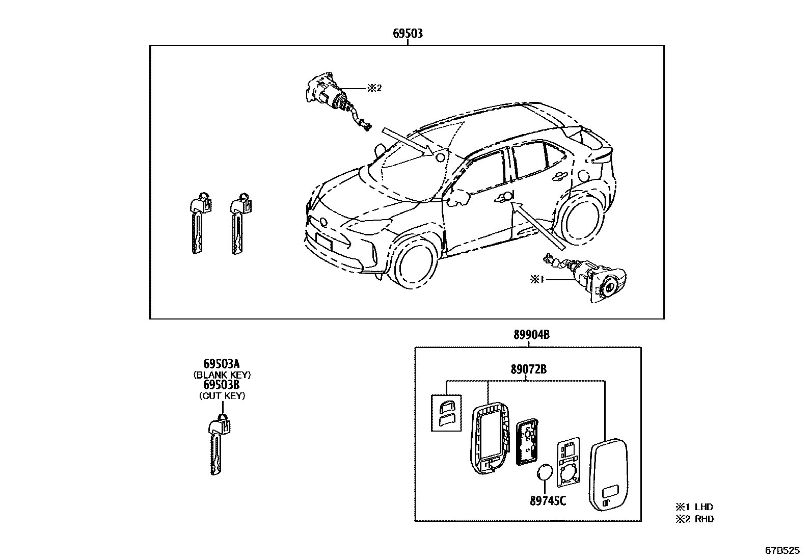 Toyota YARIS 锁芯组件 EPC diagram — 67B525
