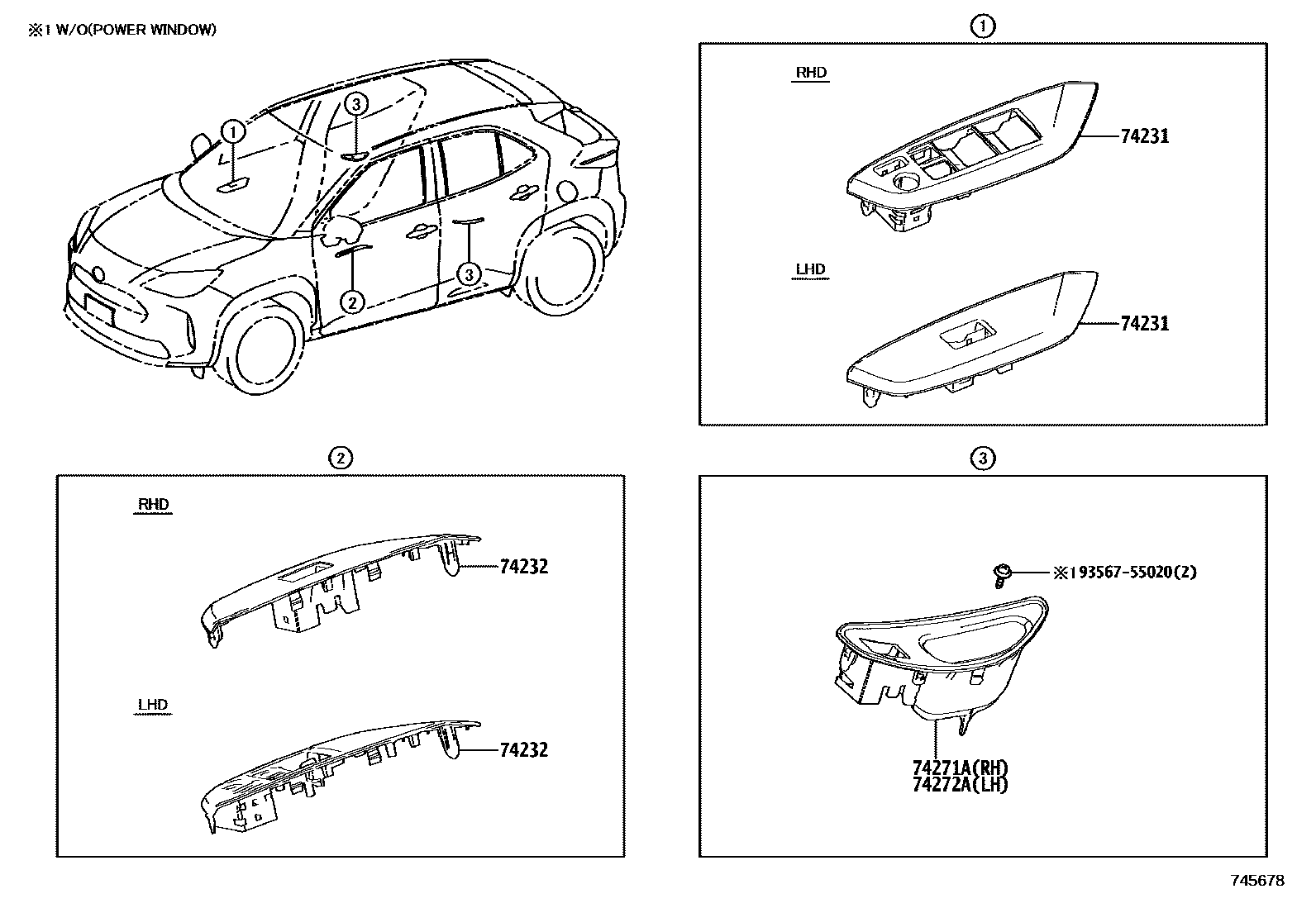 Toyota YARIS 扶手和遮阳板 EPC diagram — 745678