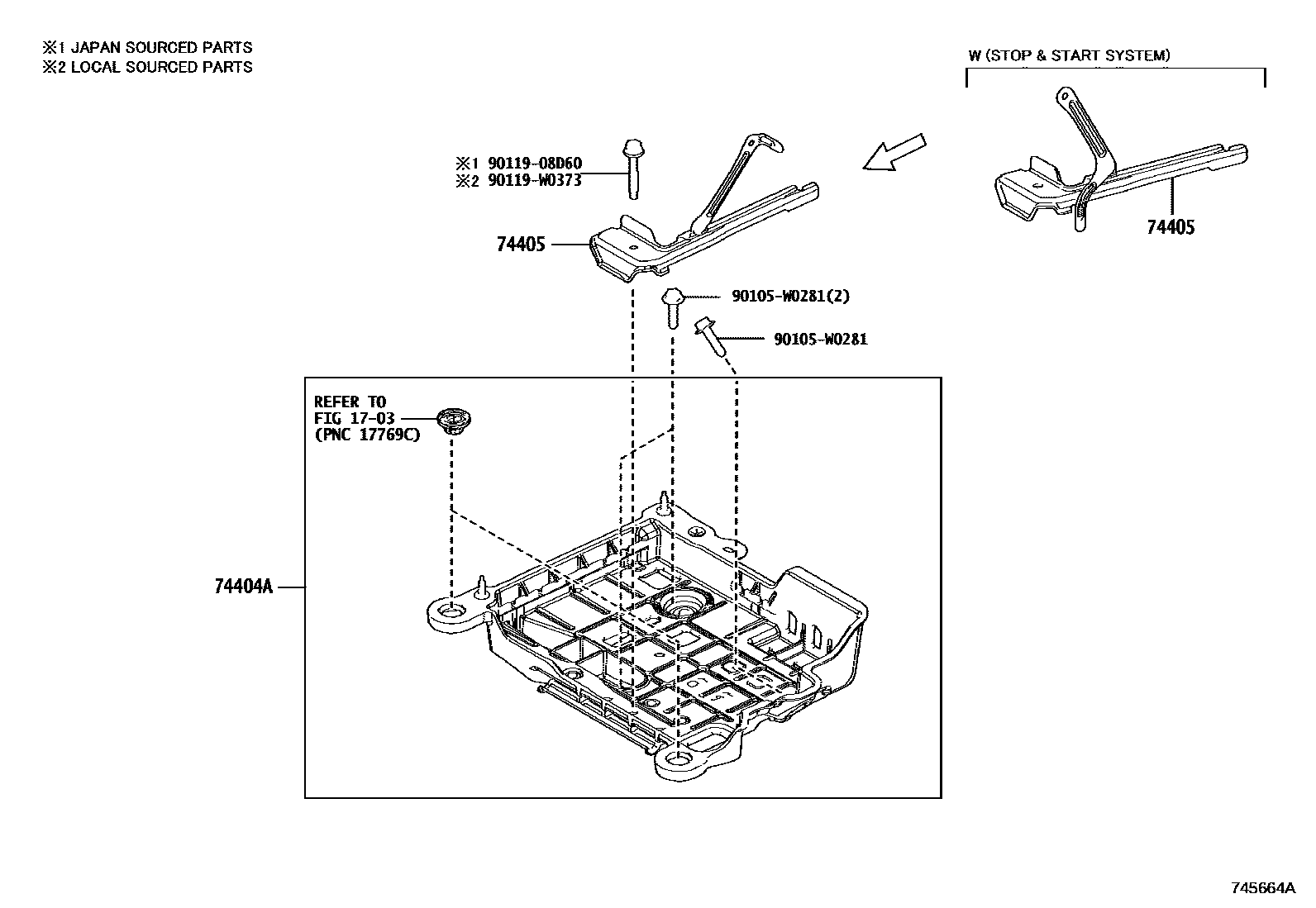 Toyota YARIS battery holder EPC diagram — 745664A