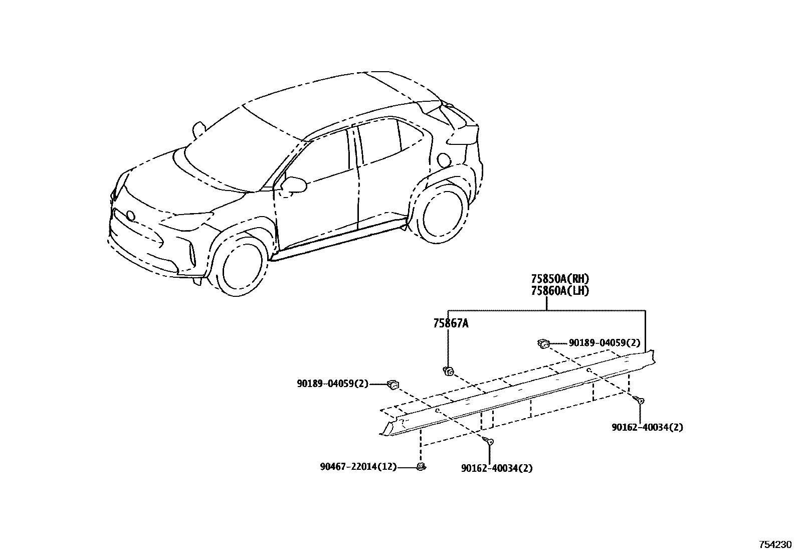 Toyota YARIS 侧防护条 EPC diagram — 754230