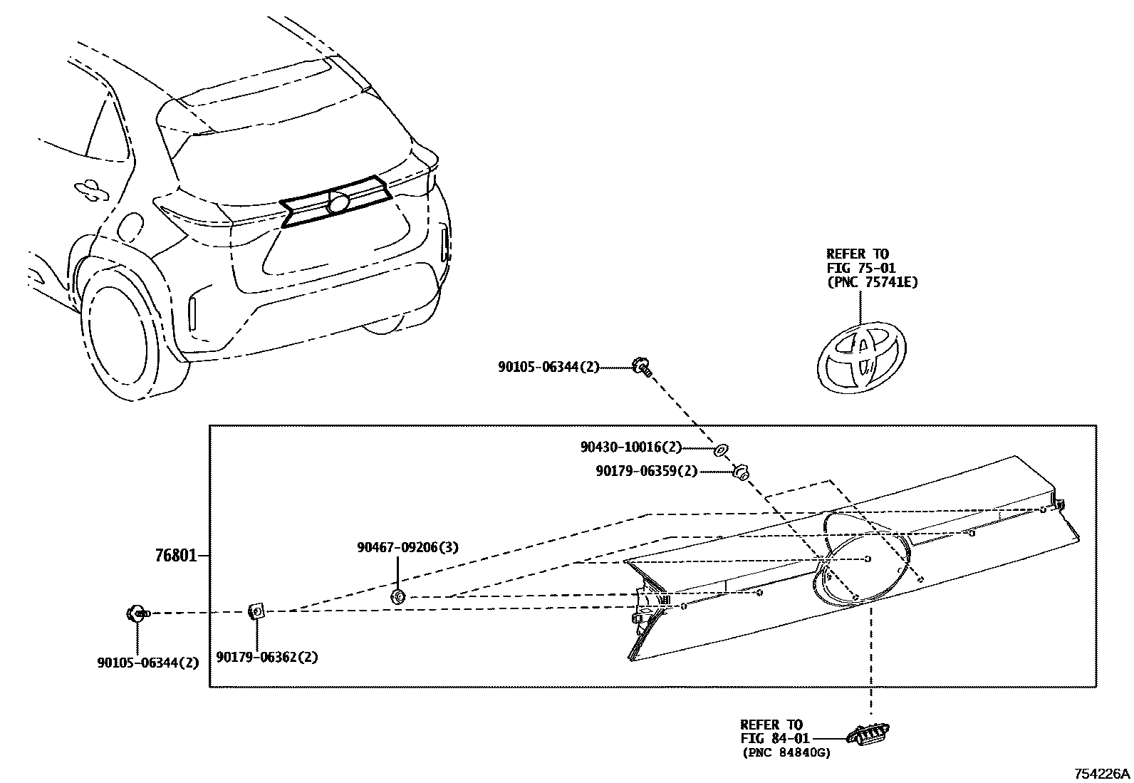 Toyota YARIS 后防护条 EPC diagram — 754226A