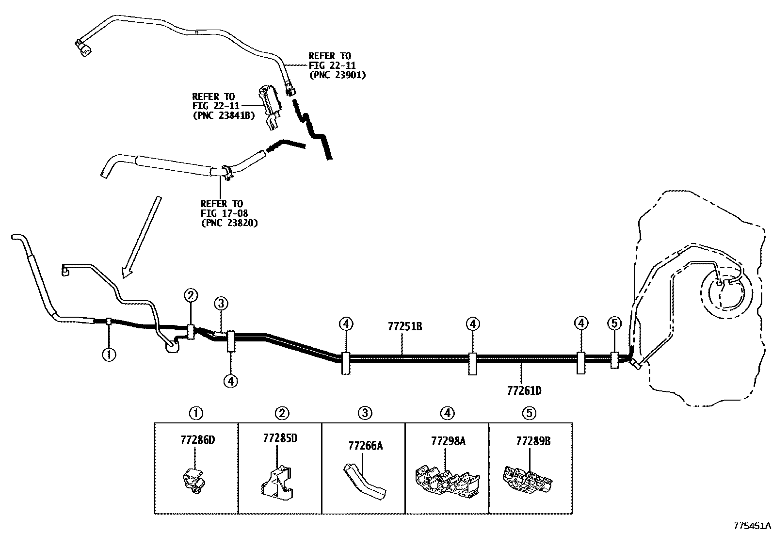 Toyota YARIS 燃油箱和燃油管 EPC diagram — 775451A