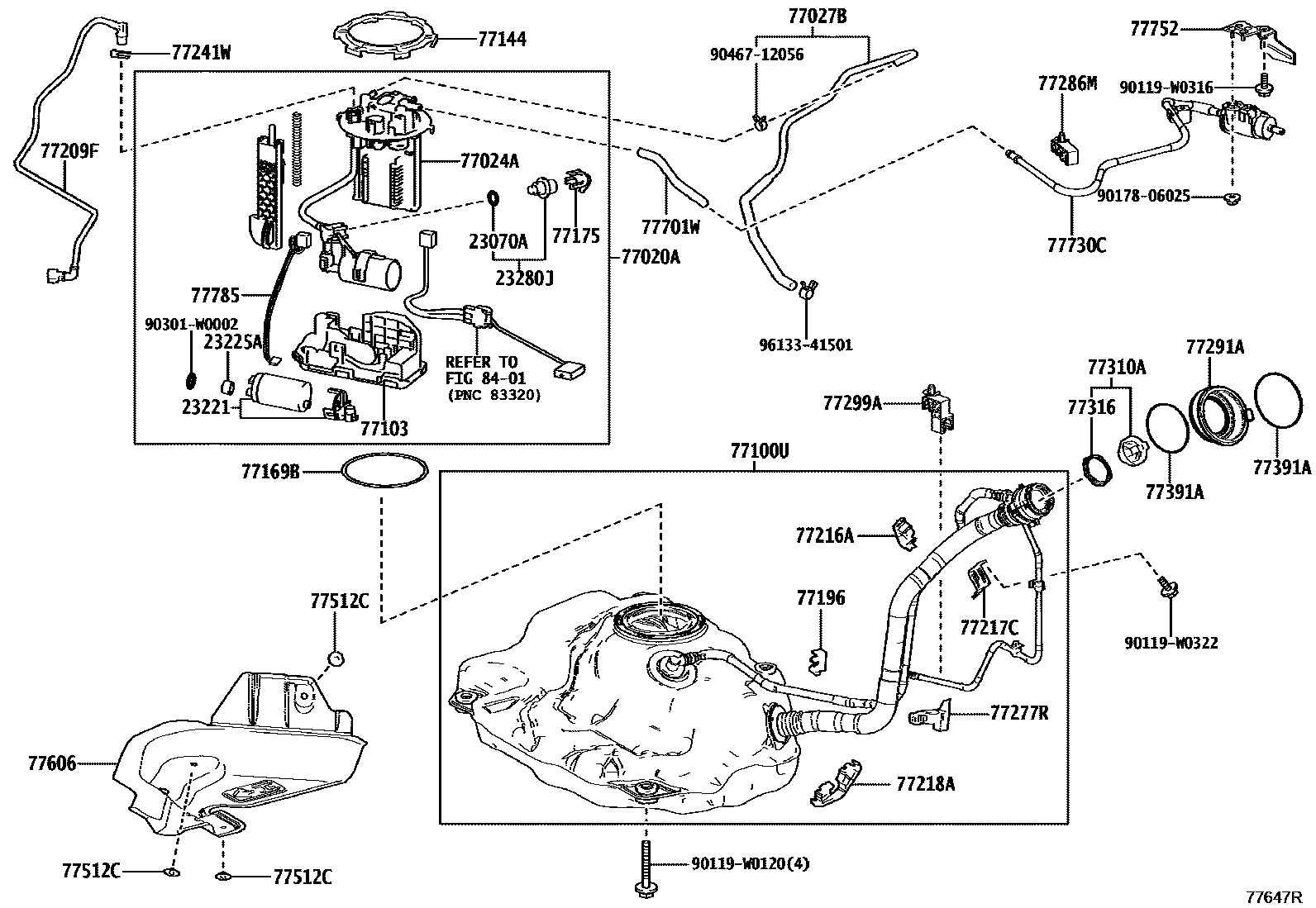 Toyota YARIS 燃油箱和燃油管 EPC diagram — 77647R