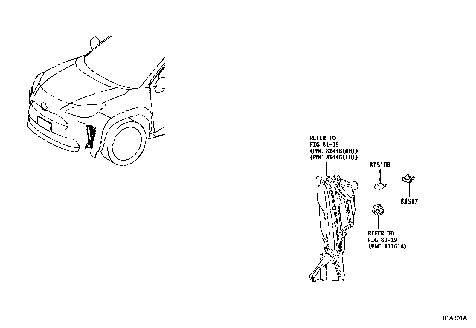 Toyota YARIS 前转向灯 EPC diagram — 81A301A