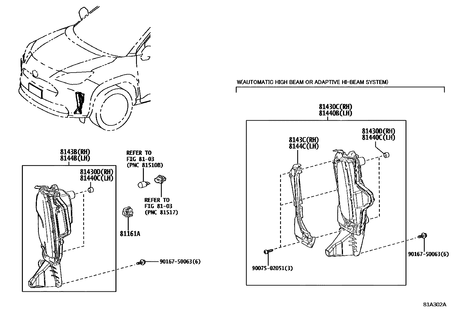 Toyota YARIS 日间行车照明灯或照明灯 EPC diagram — 81A302A