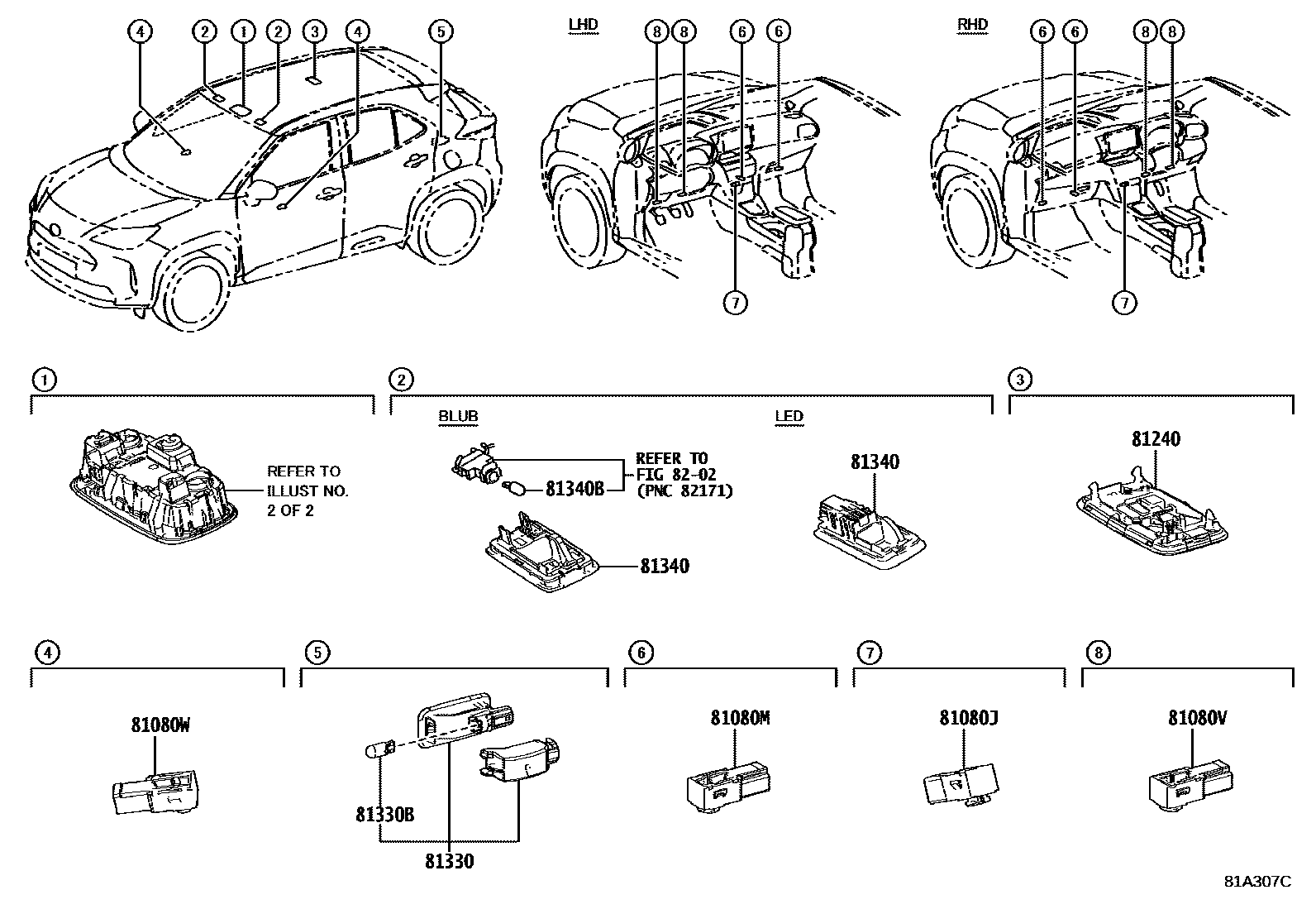 Toyota YARIS 车内灯 EPC diagram — 81A307C