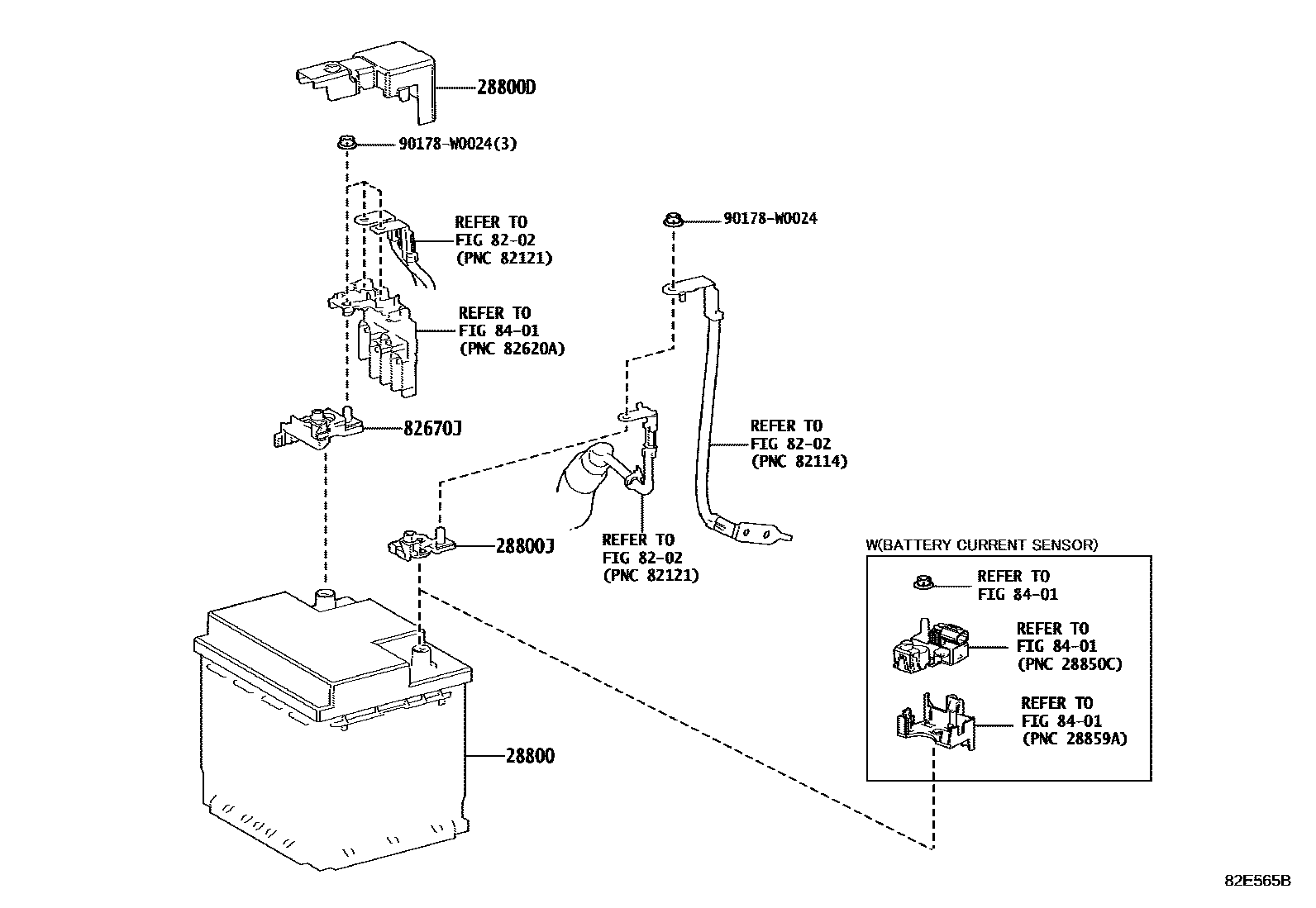 Toyota YARIS 蓄电池和蓄电池电缆 EPC diagram — 82E565B
