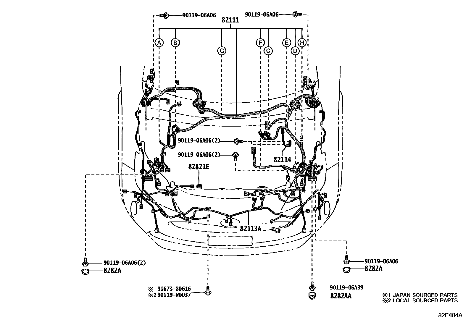 Toyota YARIS 线束和卡夹 EPC diagram — 82E484A