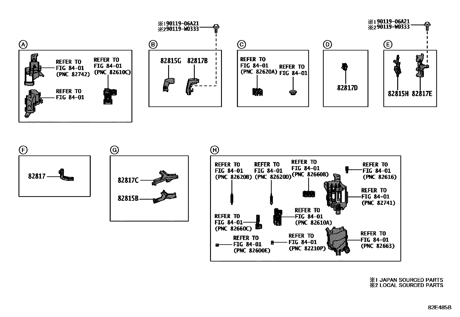 Toyota YARIS 线束和卡夹 EPC diagram — 82E485B