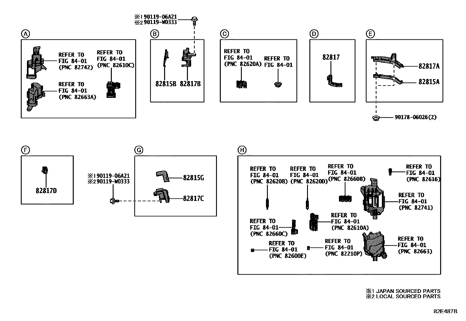 Toyota YARIS 线束和卡夹 EPC diagram — 82E487B