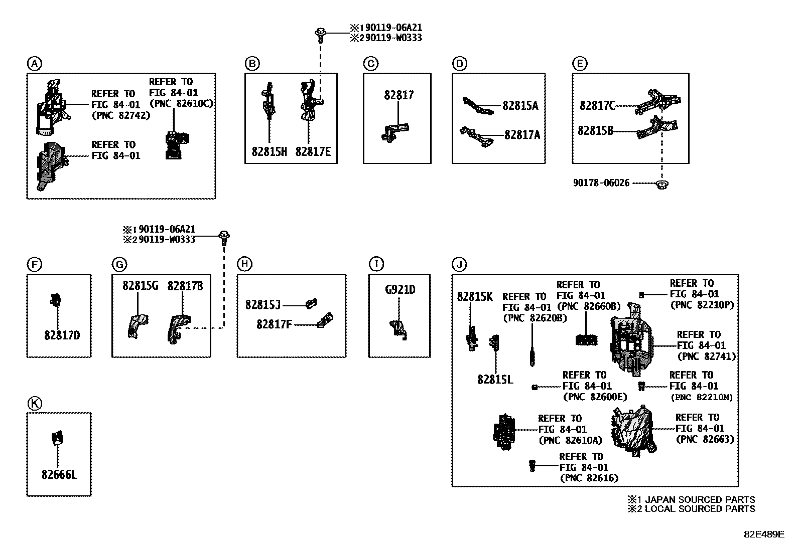 Toyota YARIS 线束和卡夹 EPC diagram — 82E489E