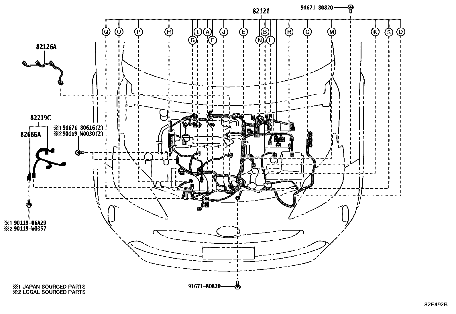 Toyota YARIS 线束和卡夹 EPC diagram — 82E492B