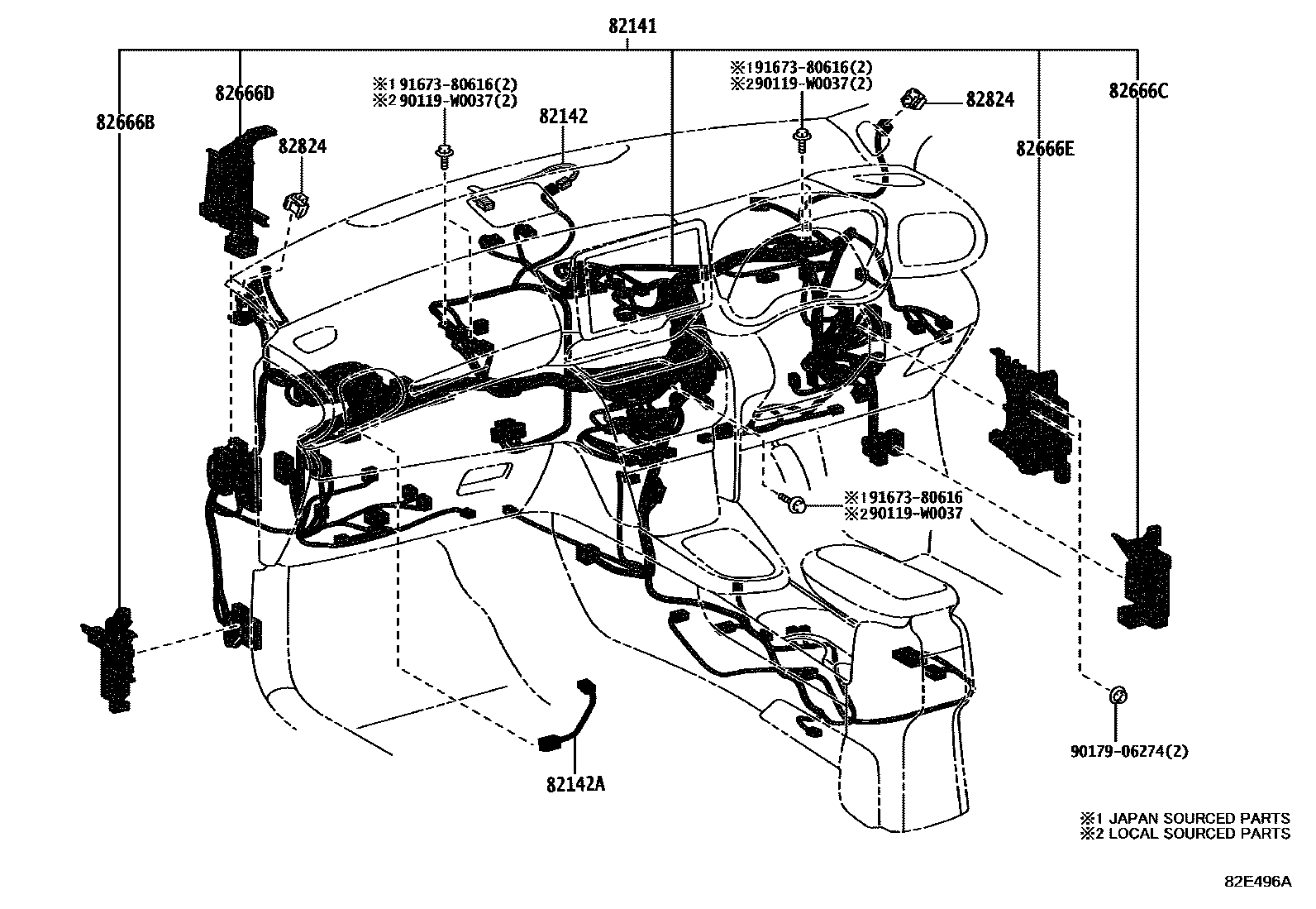 Toyota YARIS 线束和卡夹 EPC diagram — 82E496A