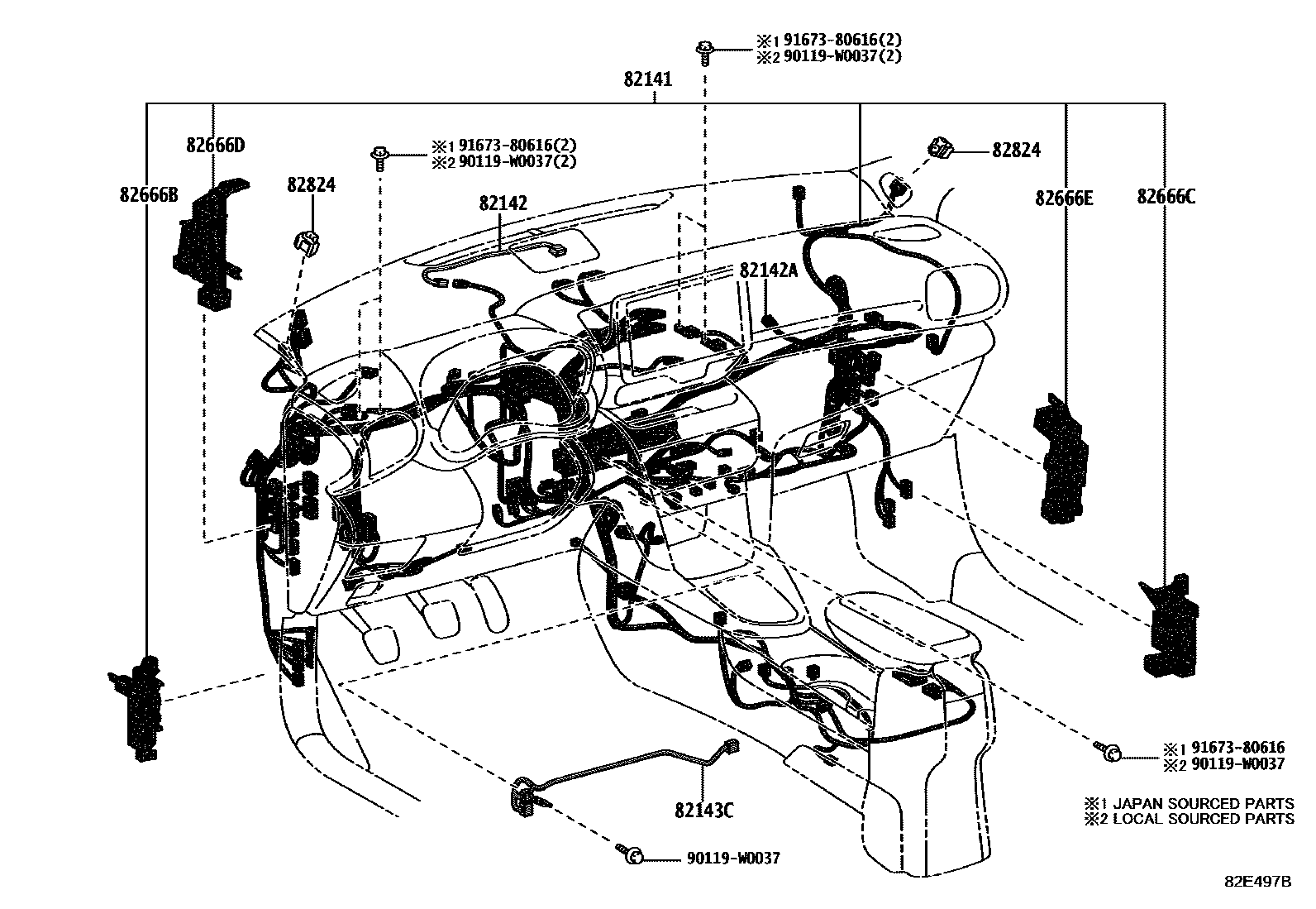 Toyota YARIS 线束和卡夹 EPC diagram — 82E497B