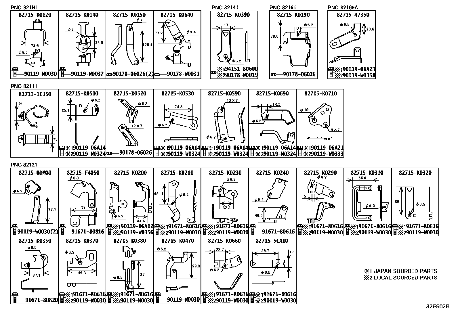 Toyota YARIS 线束和卡夹 EPC diagram — 82E502B