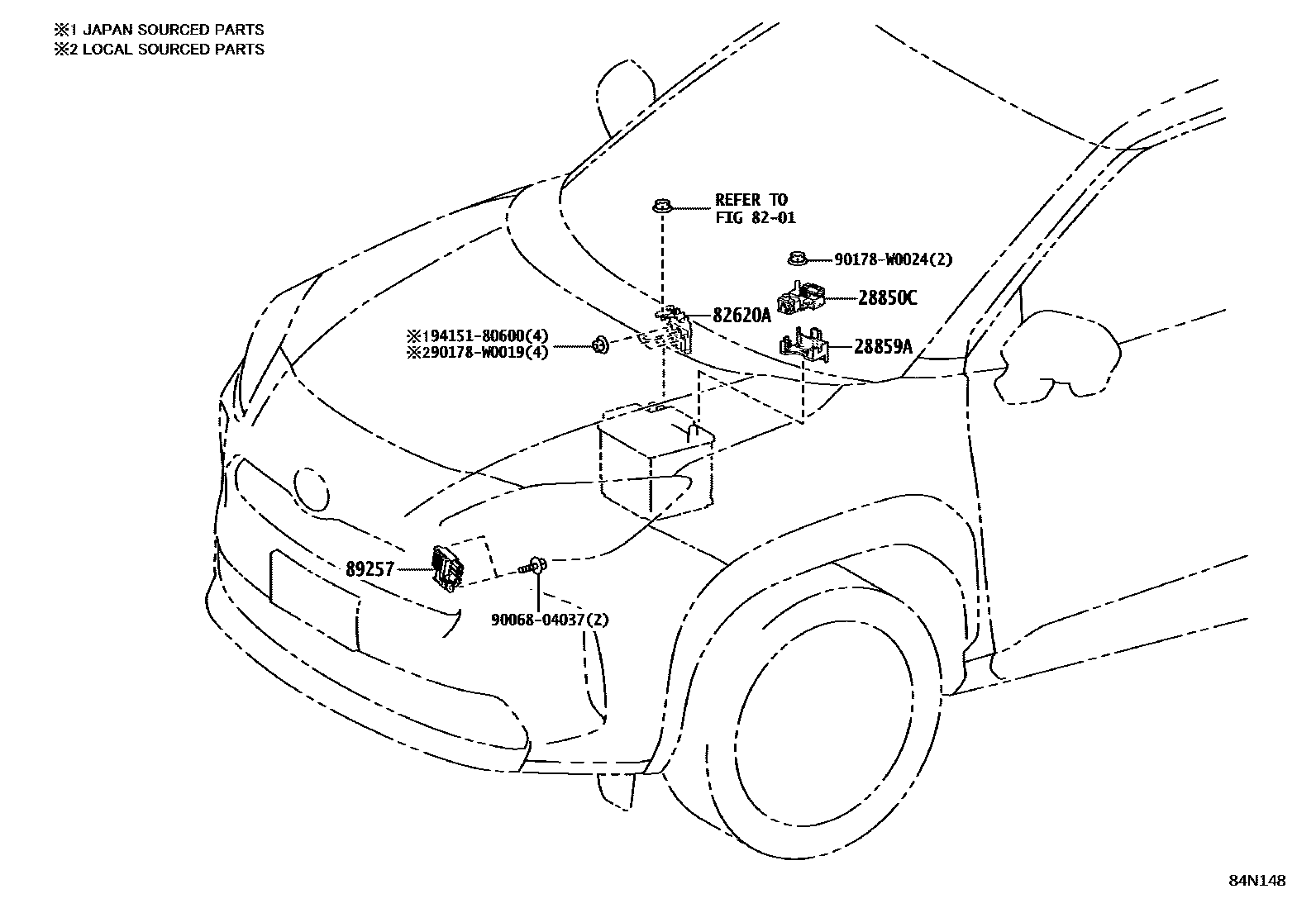 Toyota YARIS 开关和继电器和ECU EPC diagram — 84N148