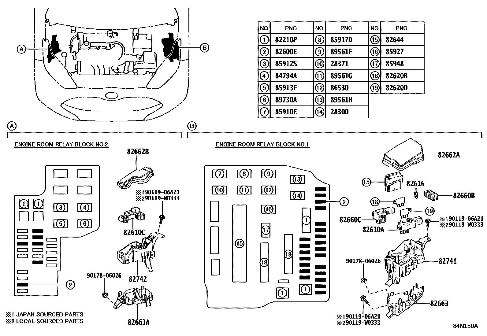 Toyota YARIS 开关和继电器和ECU EPC diagram — 84N150A