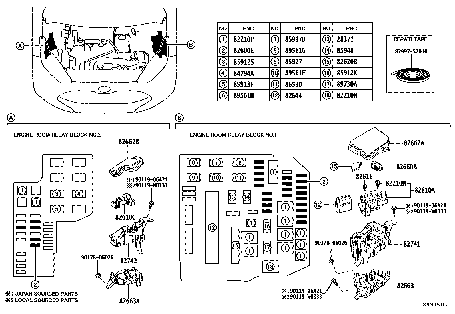 Toyota YARIS 开关和继电器和ECU EPC diagram — 84N151C
