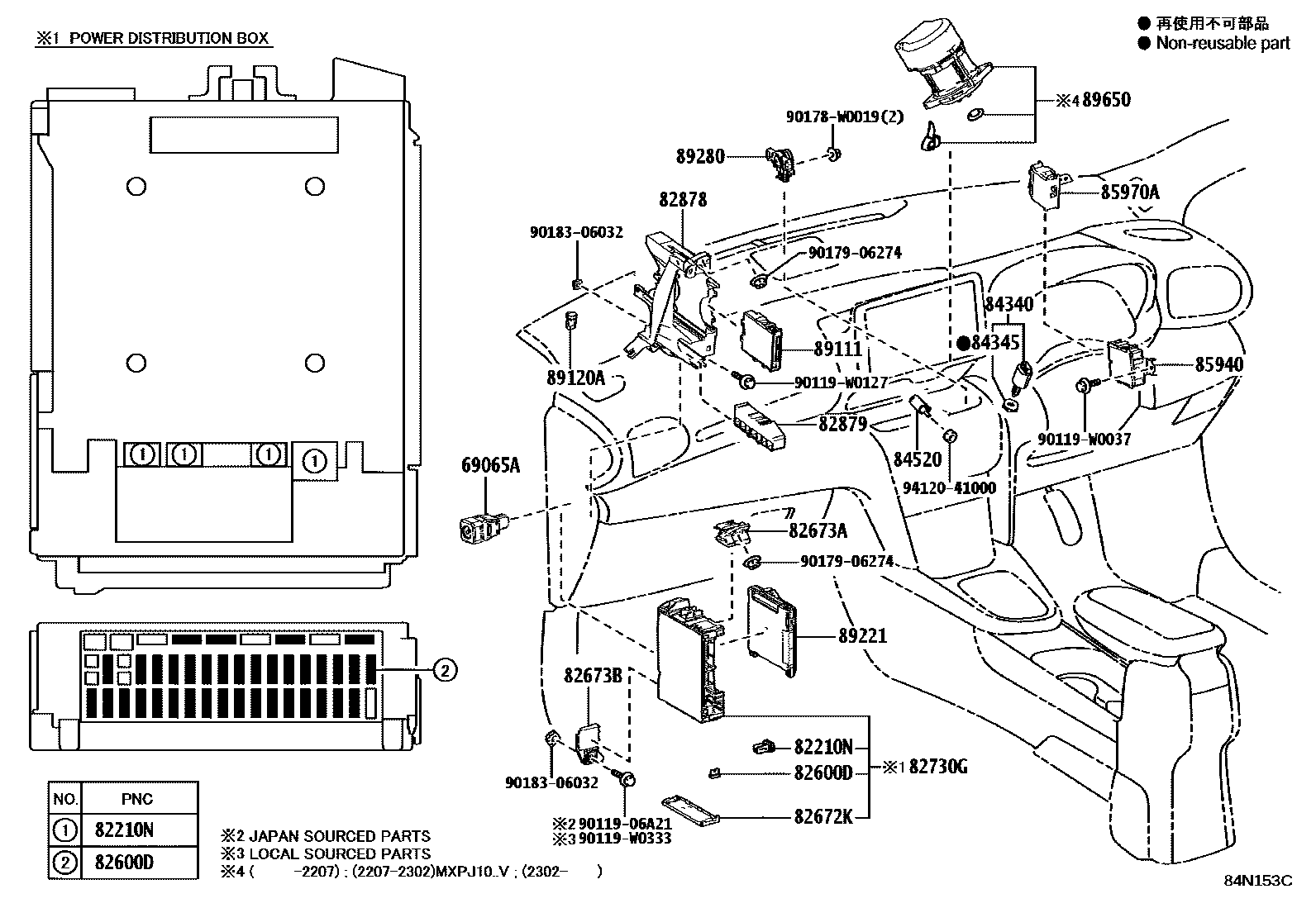 Toyota YARIS 开关和继电器和ECU EPC diagram — 84N153C
