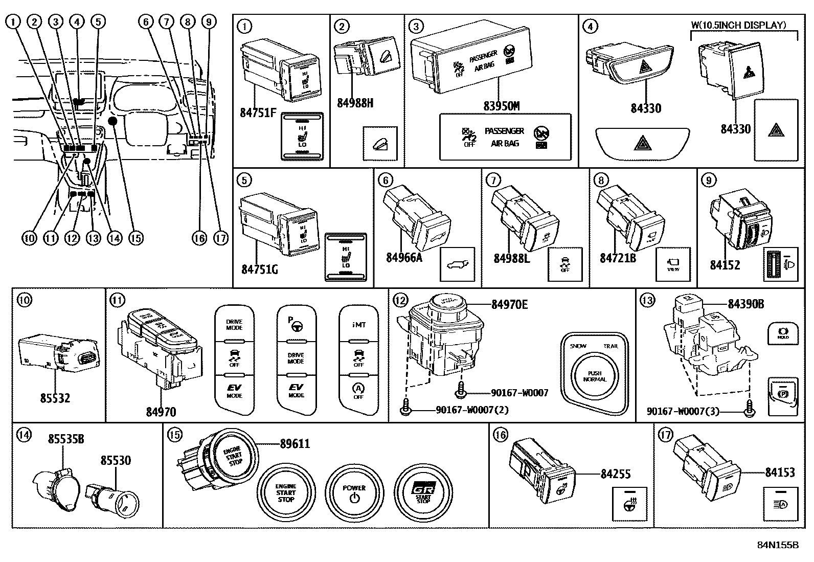 Toyota YARIS 开关和继电器和ECU EPC diagram — 84N155B