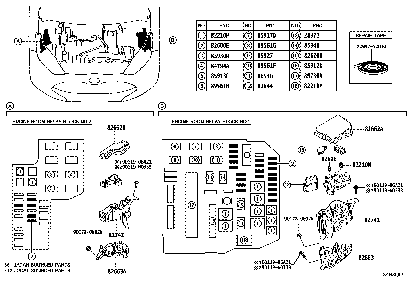 Toyota YARIS 开关和继电器和ECU EPC diagram — 84R3QO