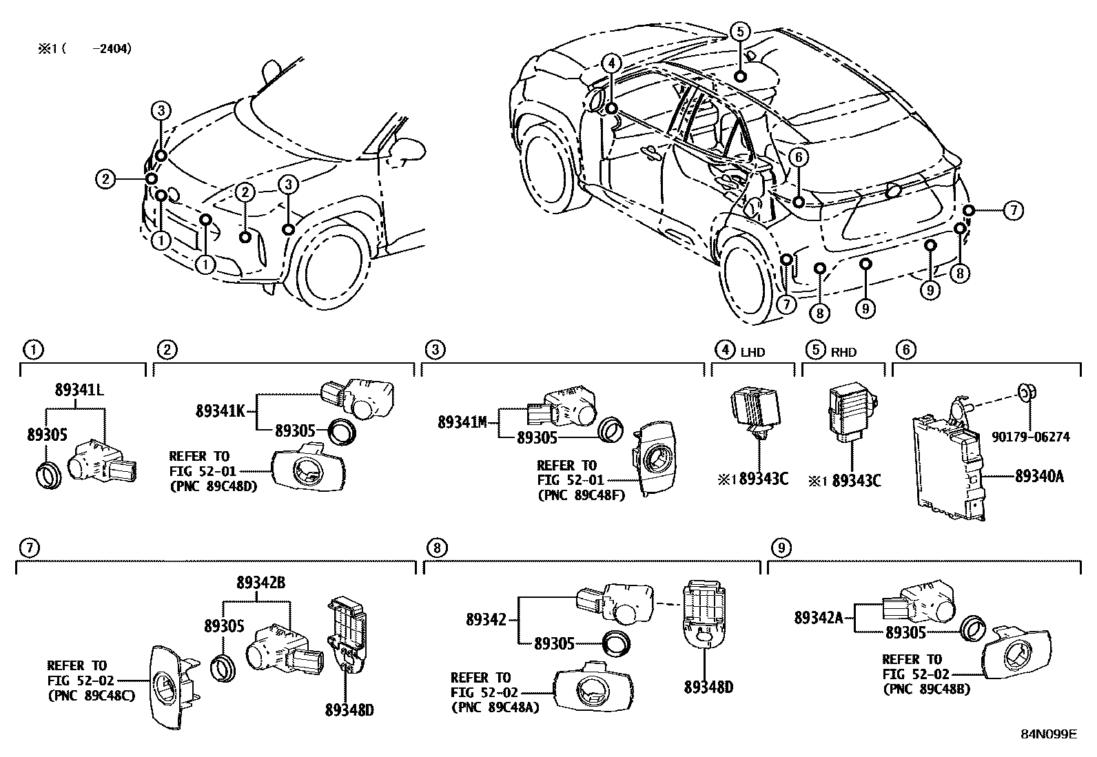 Toyota YARIS 测距雷达和倒车雷达 EPC diagram — 84N099E