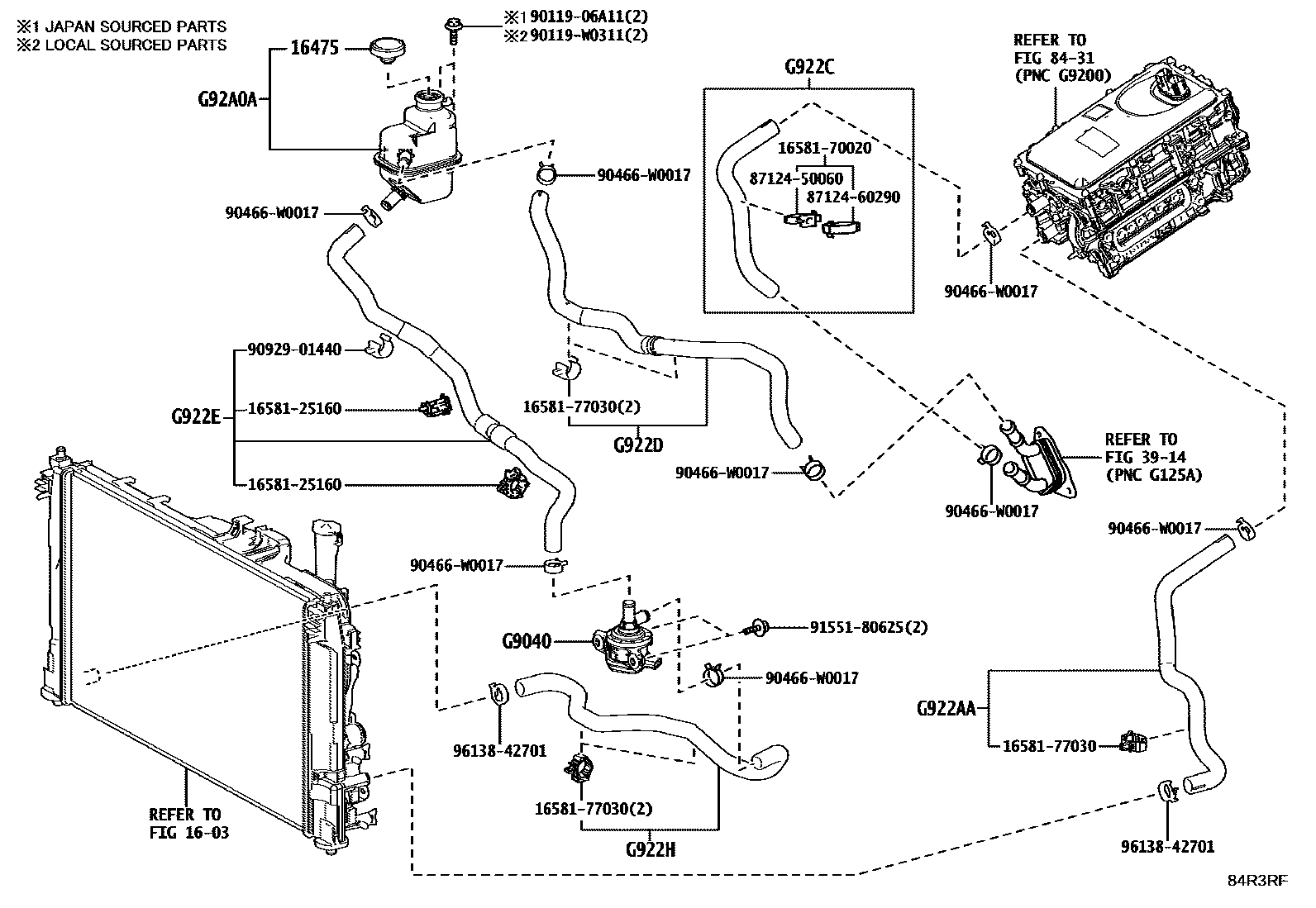 Toyota YARIS 逆变器冷却系统 EPC diagram — 84R3RF
