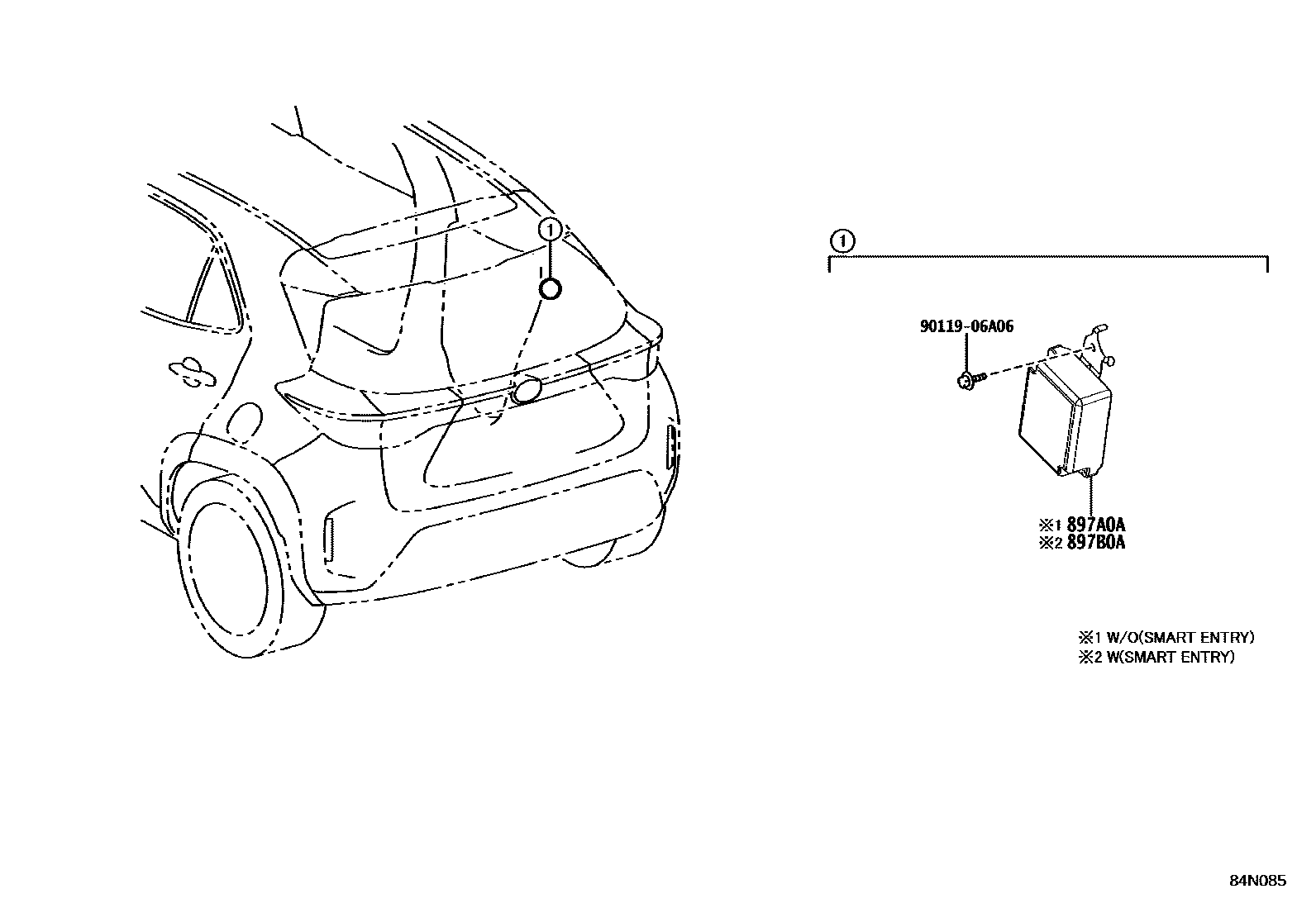 Toyota YARIS 轮胎压力警告系统 EPC diagram — 84N085