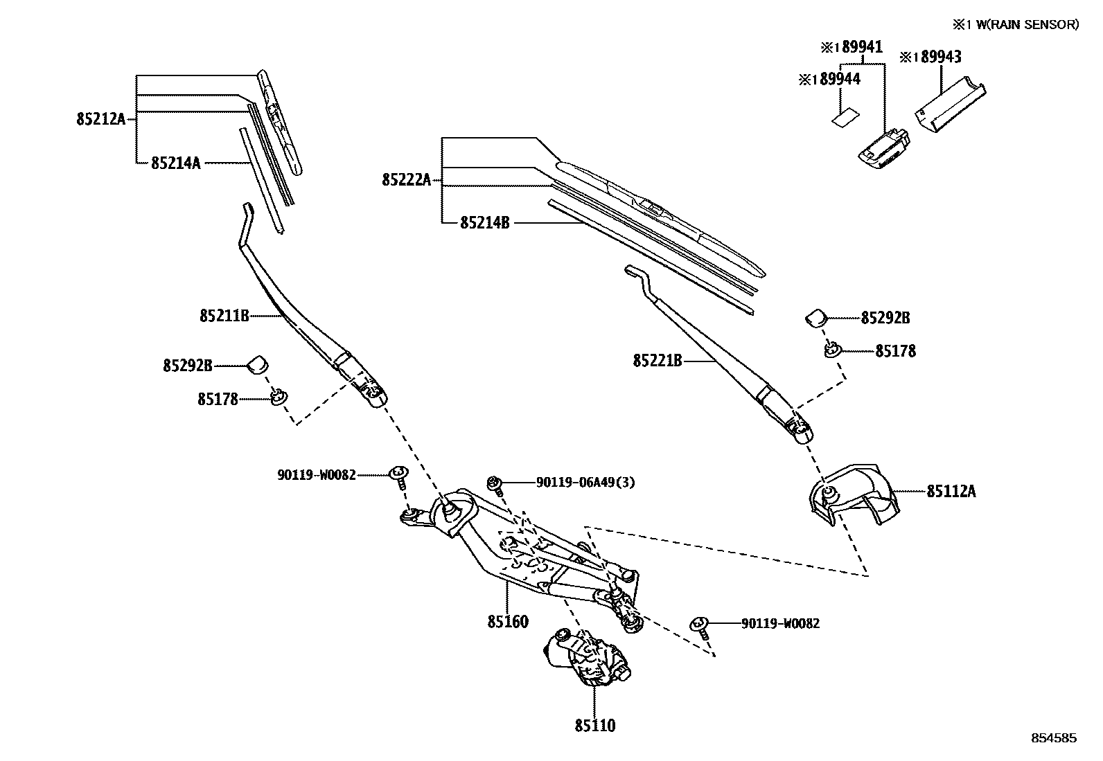 Toyota YARIS 挡风玻璃刮水器 EPC diagram — 854585