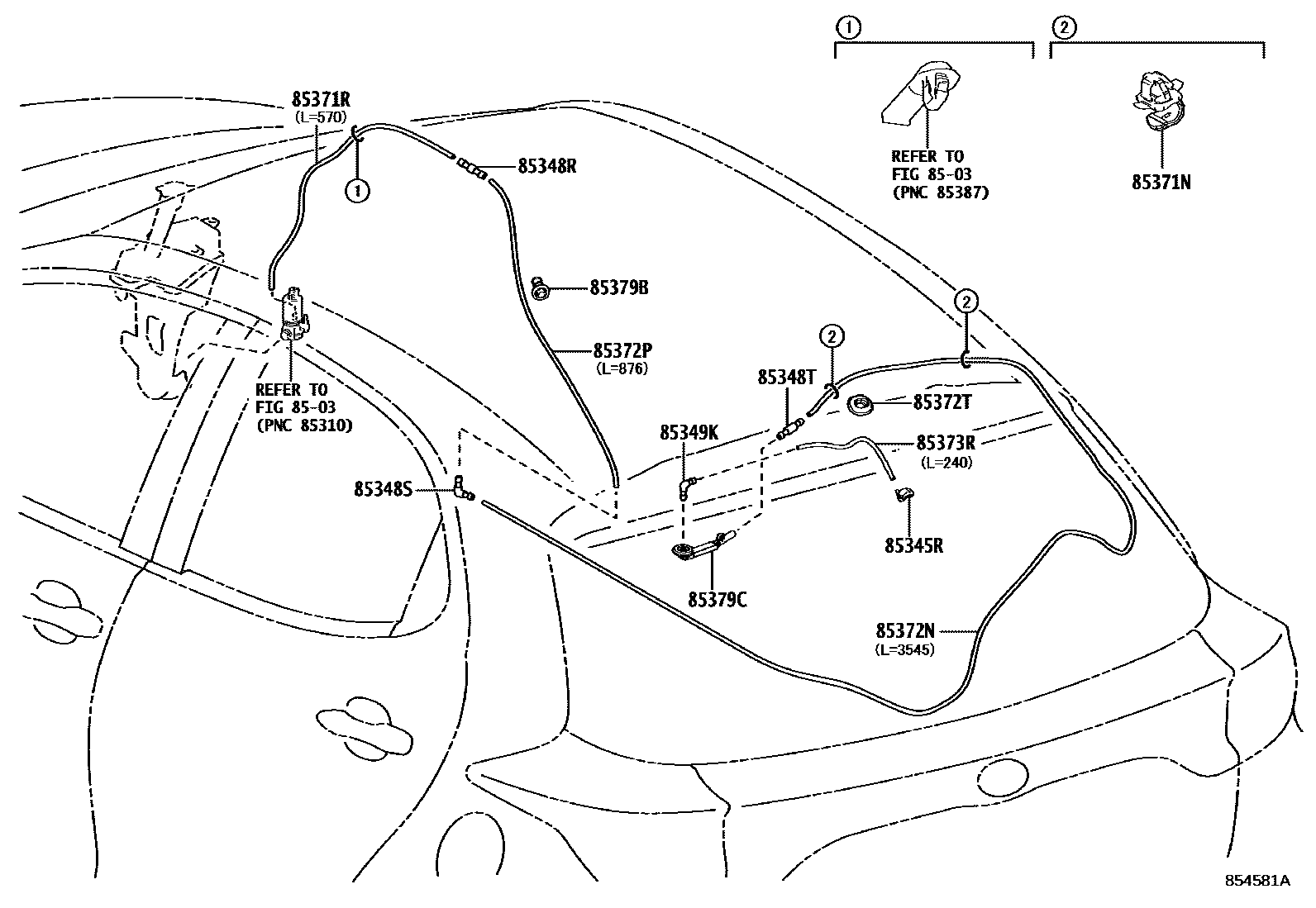 Toyota YARIS 后清洗器 EPC diagram — 854581A