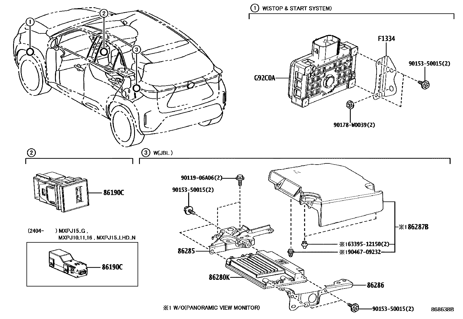 Toyota YARIS 收音机、放大器和冷凝器 EPC diagram — 868638B