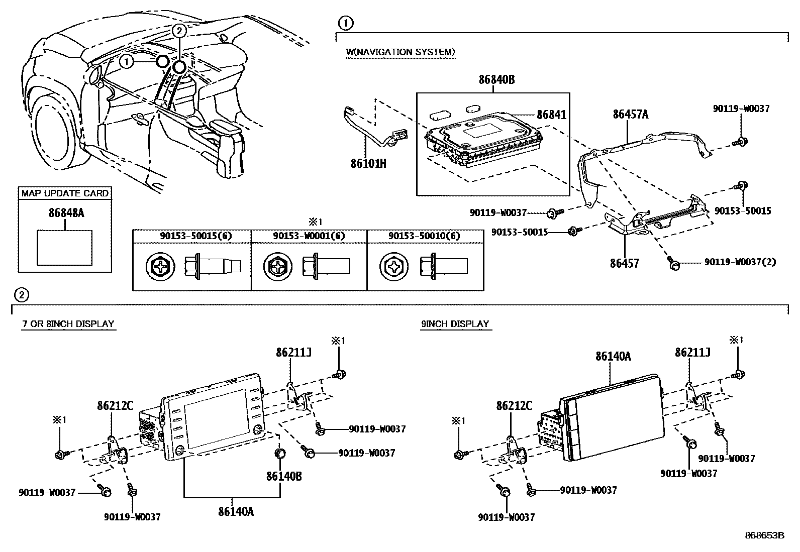 Toyota YARIS 导航和前监视器显示屏 EPC diagram — 868653B