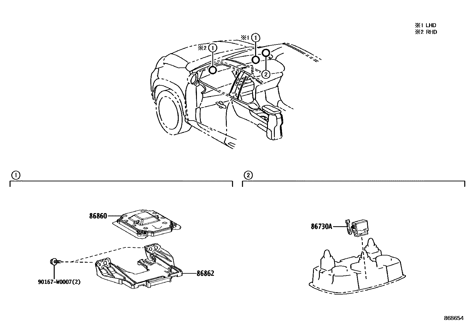 Toyota YARIS 导航和前监视器显示屏 EPC diagram — 868654